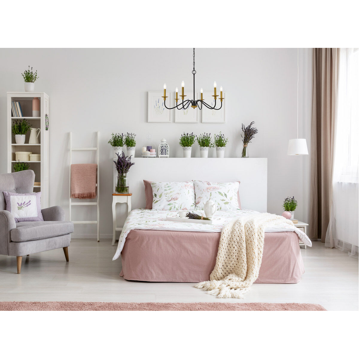 Rohan 6 Light 30 inch Brass and Black Chandelier Ceiling Light