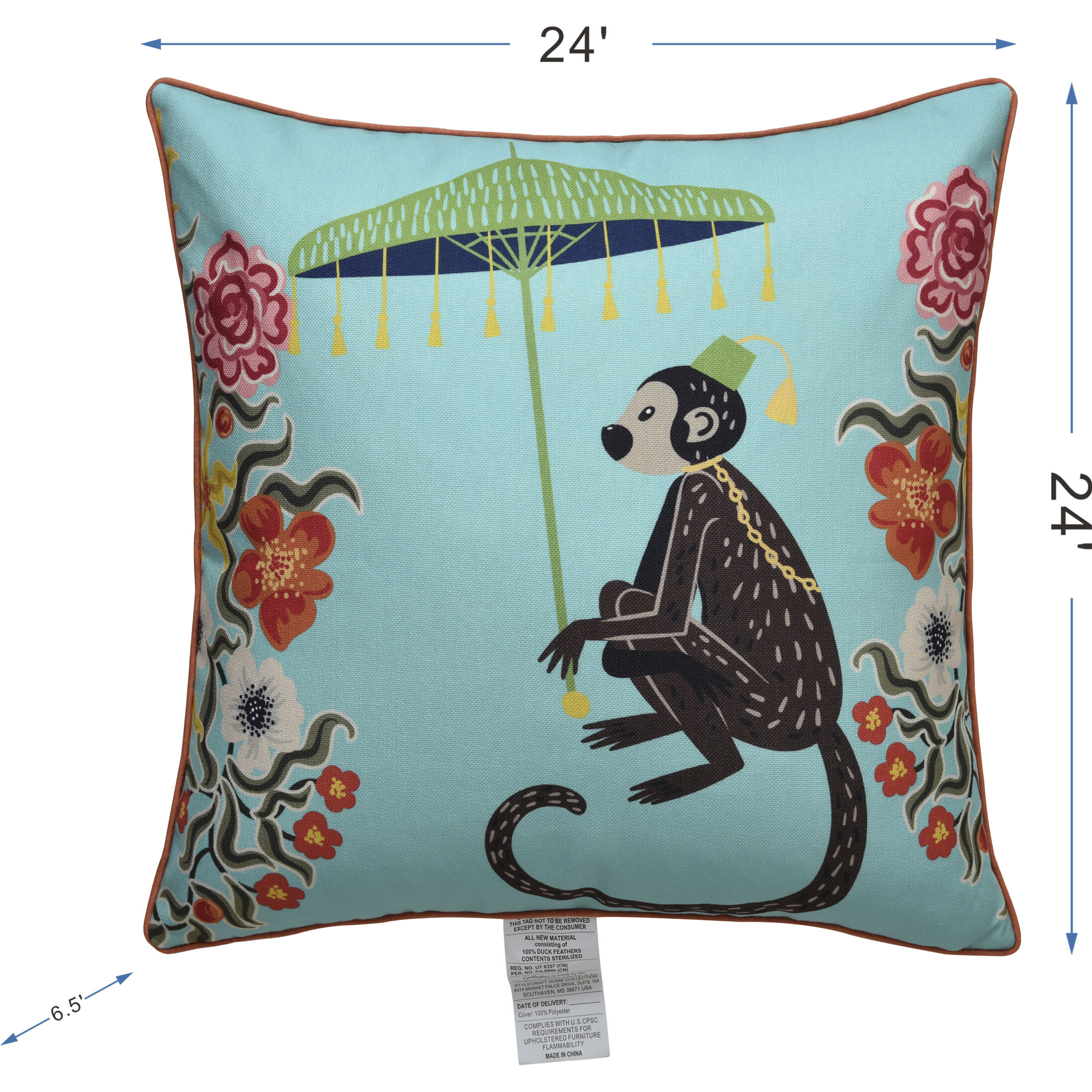 Maharaja Monkey 24 X 6 inch Turquoise Pillow