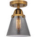 Nouveau 2 Small Cone LED 6 inch Brushed Brass Semi-Flush Mount Ceiling Light in Plated Smoke Glass