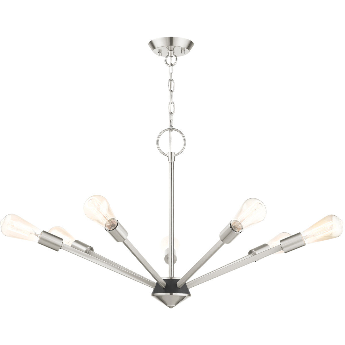 Prague 7 Light 29 inch Brushed Nickel with Black Accents Chandelier Ceiling Light