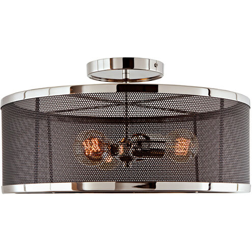 Wellington 3 Light 16 inch Polished Nickel and Black Semi Flush Mount Ceiling Light