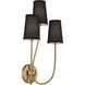 Mid-Century Modern 3 Light 14 inch Natural Brass Wall Sconce Wall Light