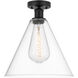 Edison Berkshire 1 Light 12 inch Matte Black Semi-Flush Mount Ceiling Light in Clear Glass