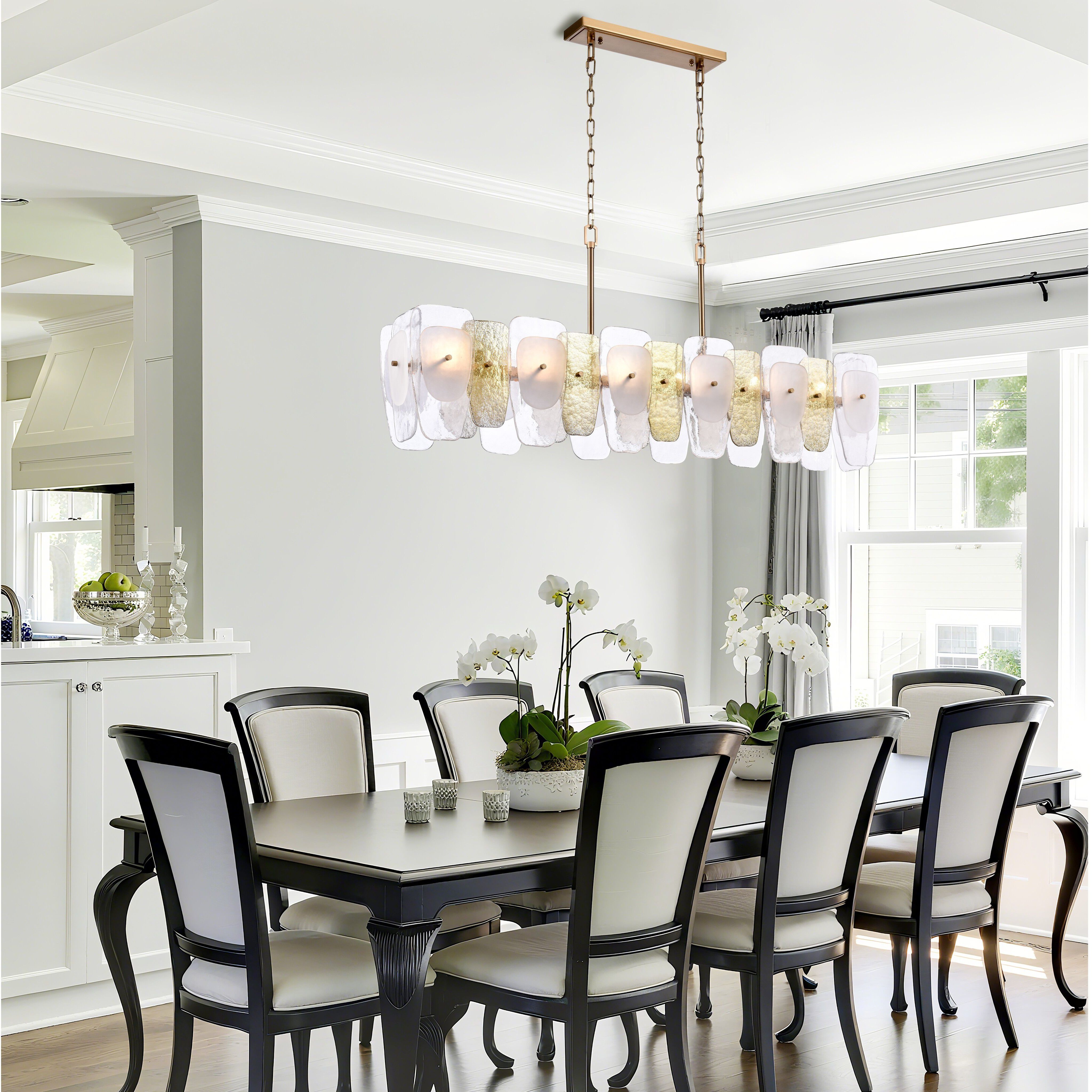 Strata 6 Light 53 inch Lacquered Gold Linear Chandelier Ceiling Light