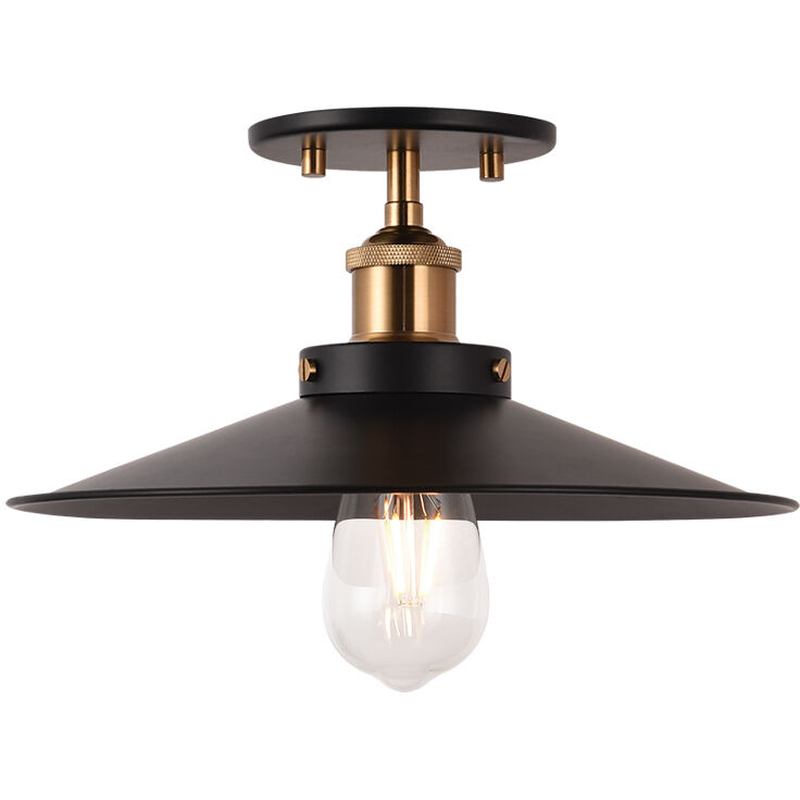 Bulstrode's Workshop 1 Light 11.75 inch Aged Gold Brass Flush Mount Ceiling Light in Aged Gold Brass and Black