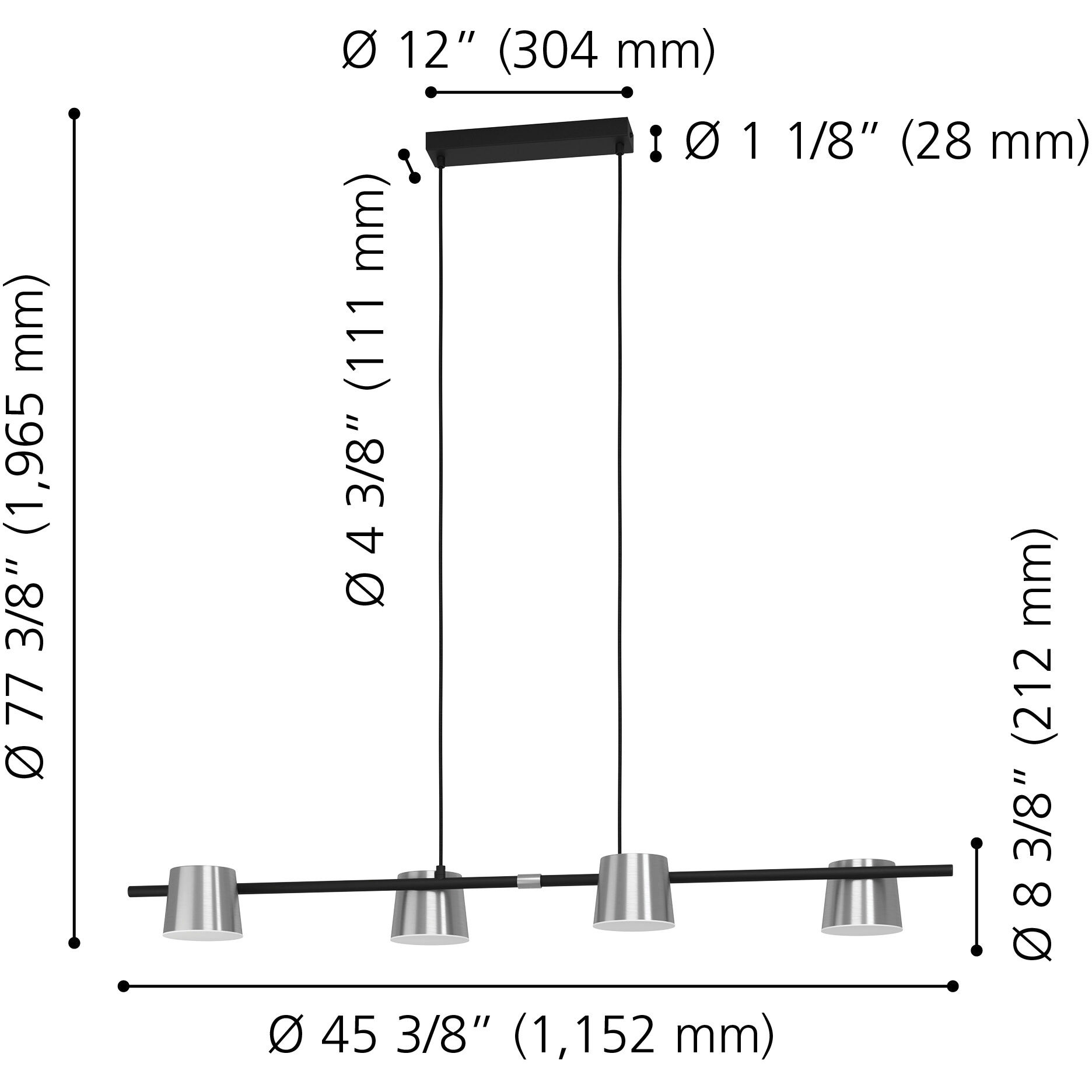 Altamira 4 Light 8.3 inch Structured Black Linear Pendant Ceiling Light