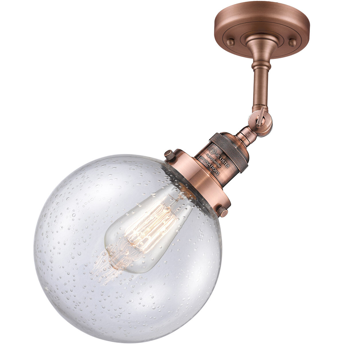 Franklin Restoration Large Beacon LED 8 inch Antique Copper Sconce Wall Light in Seedy Glass, Franklin Restoration