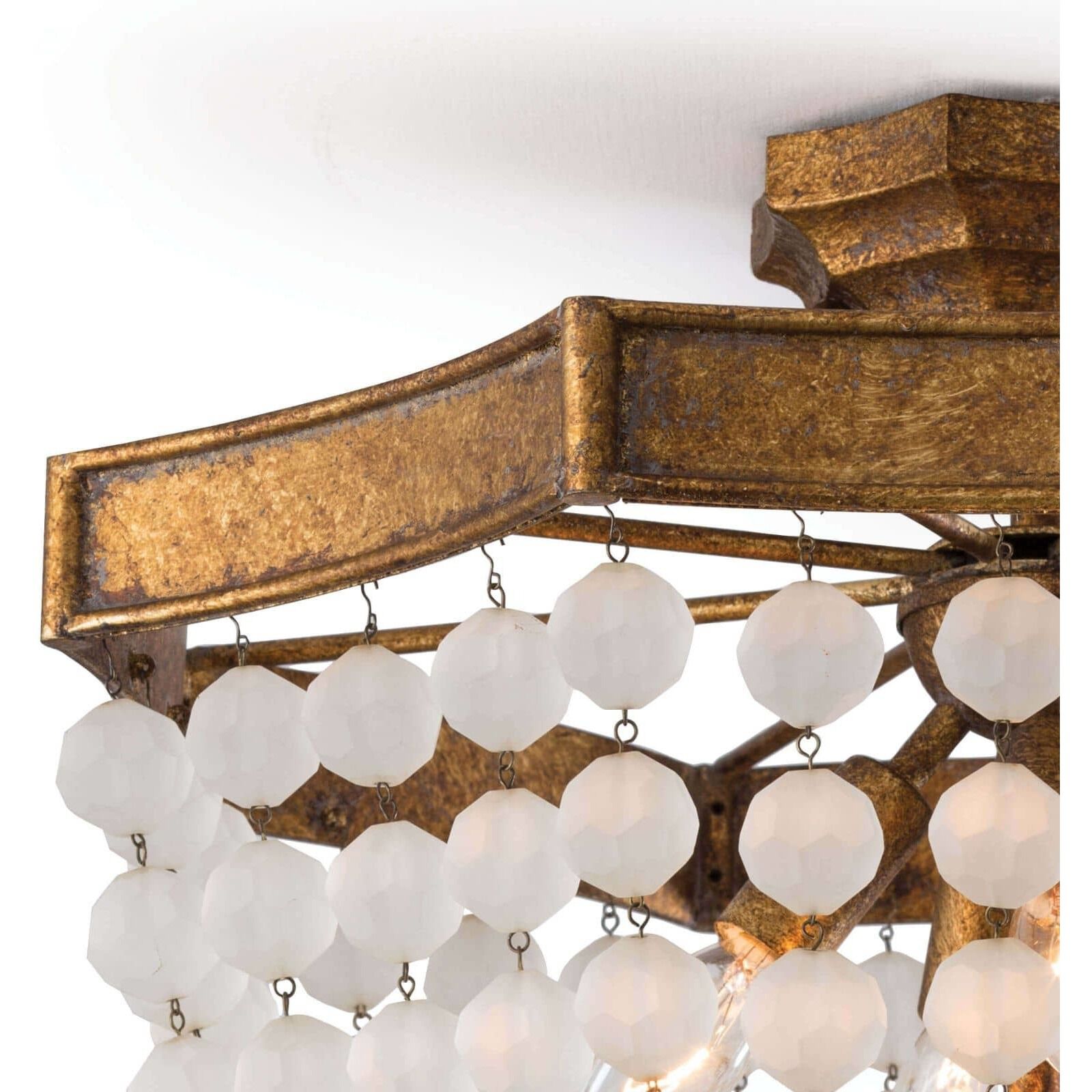Frosted Crystal Bead 4 Light 18 inch Antique Gold Flush Mount Ceiling Light Semi Flush Mount