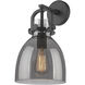 Downtown Urban Newton Bell Armed Sconce Wall Light in Matte Black, Plated Smoke