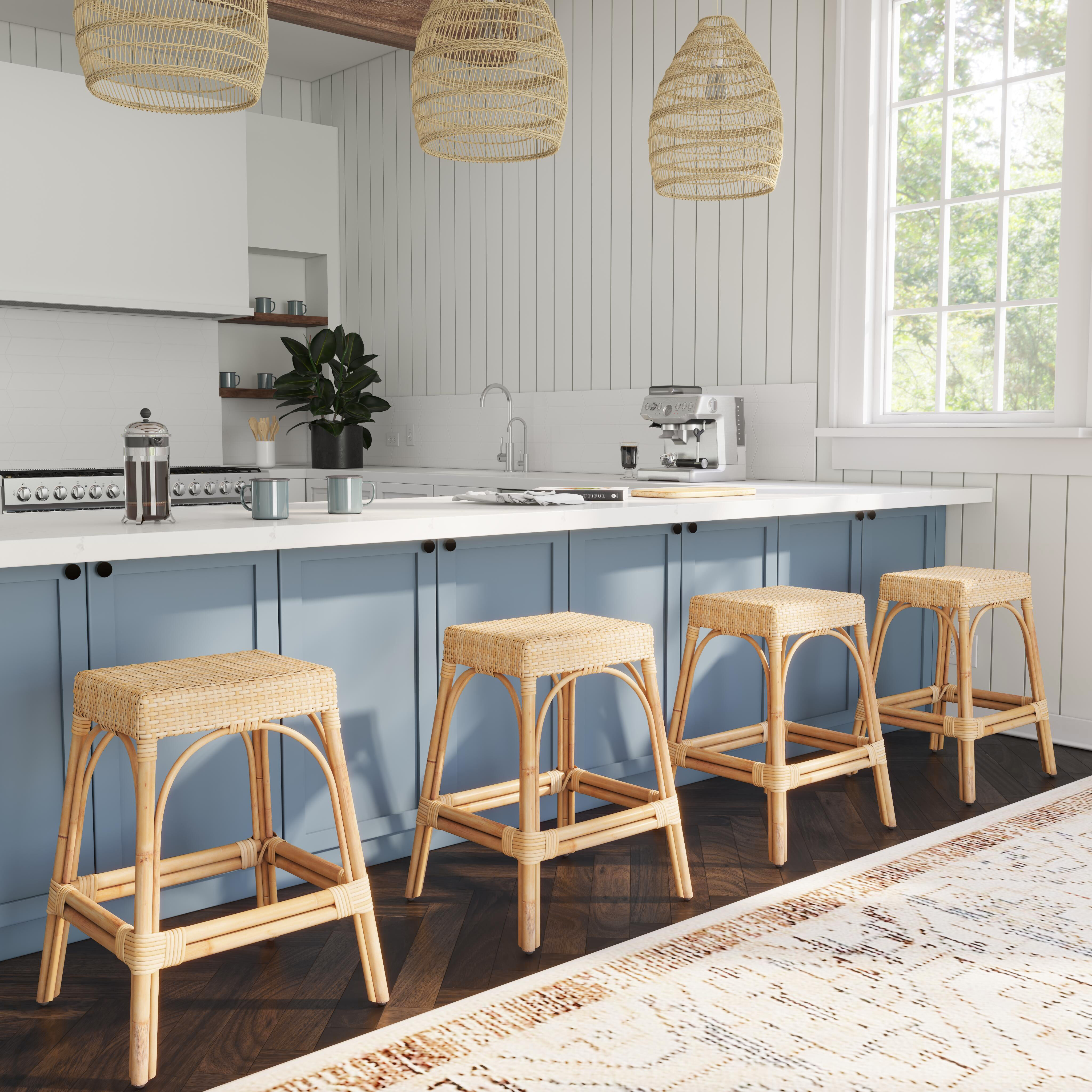 Robias Rectangular Rattan 24.5" Counter Stool in Natural