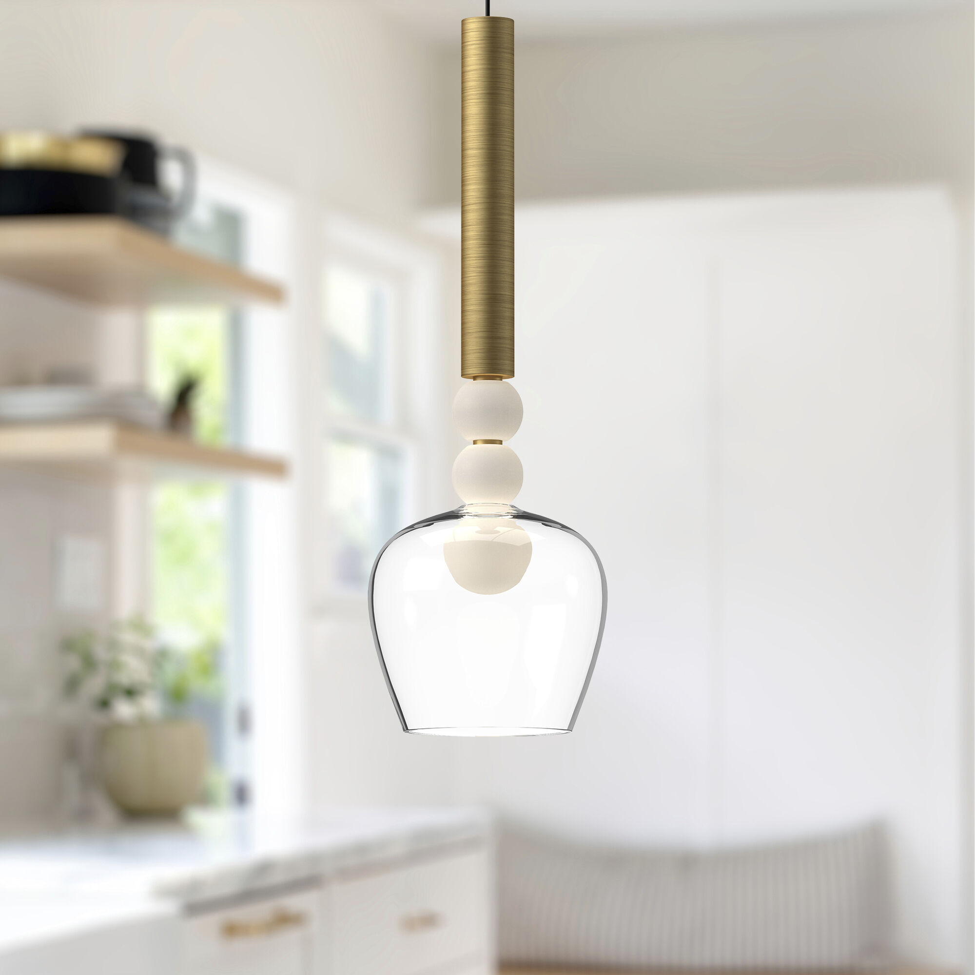 Rise LED 5.75 inch Brushed Gold Pendant Ceiling Light in Brushed Gold and Clear