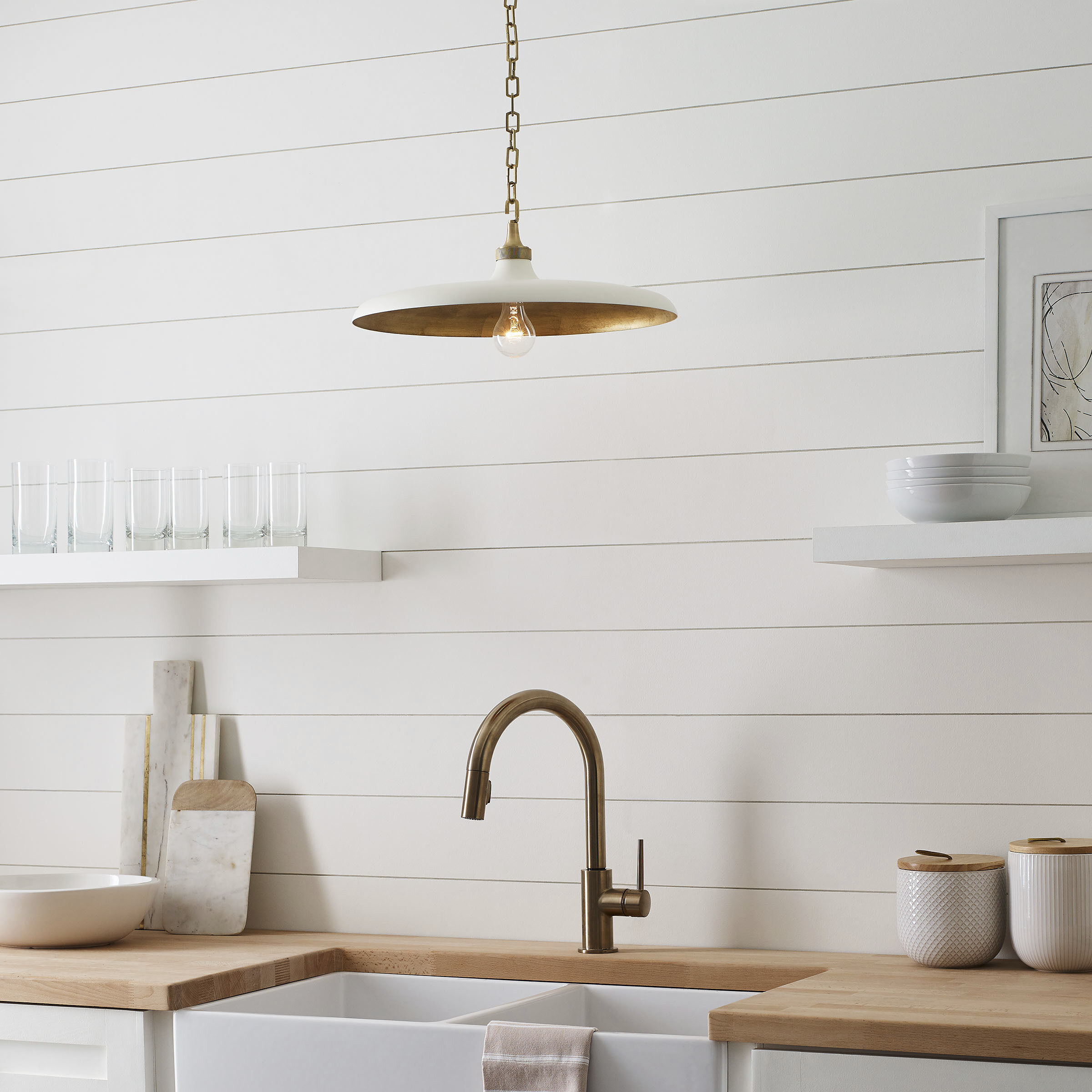 Thomas O'Brien Piatto LED 18 inch Hand-Rubbed Antique Brass Pendant Ceiling Light in Plaster White, Medium