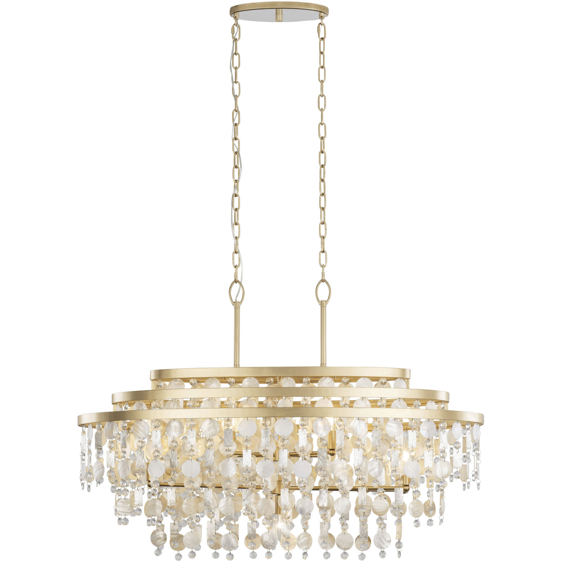 Kalani 9 Light 42 inch French Gold Linear Pendant Ceiling Light, Smithsonian Collaboration