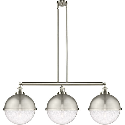 Franklin Restoration Hampden 3 Light 45 inch Brushed Satin Nickel Island Light Ceiling Light in Seedy Glass