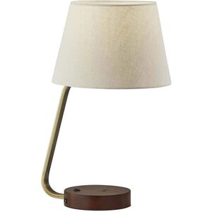 Louie 19 inch 60.00 watt Antique Brass with Walnut Rubberwood Base Table Lamp Portable Light, with AdessoCharge Wireless Charging Pad and USB Port