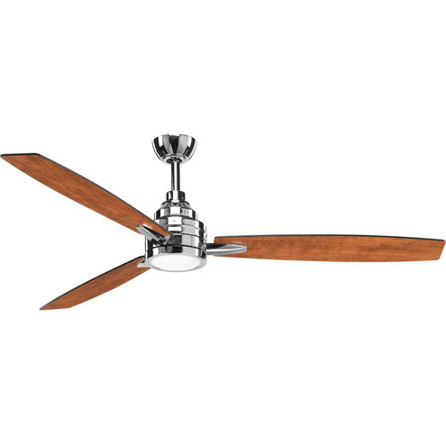 Linden 60 inch Polished Chrome with Whitewashed Grey/Cherry Blades Ceiling Fan, Progress LED