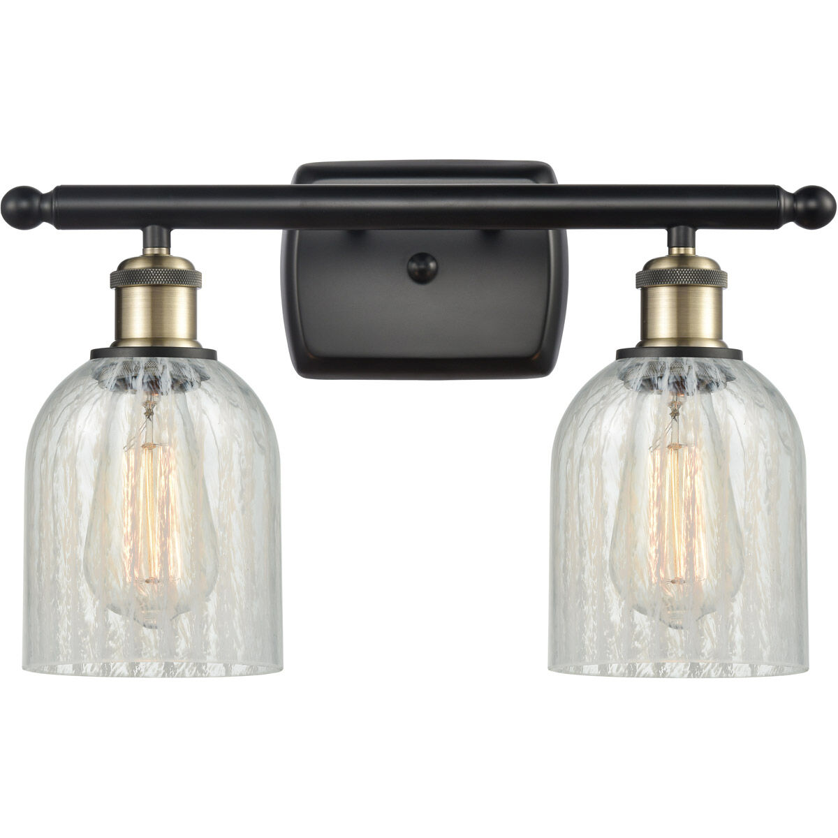 Ballston Caledonia 2 Light 16 inch Black Antique Brass Bath Vanity Light Wall Light in Mouchette Glass, Ballston