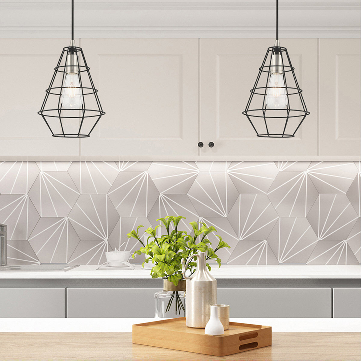 Geometric 1 Light 8 inch Black Mini Pendant Ceiling Light