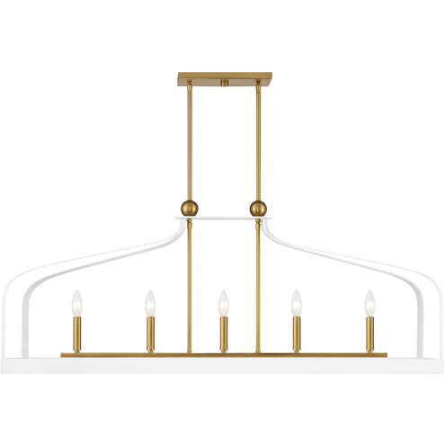 Sheffield 5 Light 46 inch White with Warm Brass Accents Linear Chandelier Ceiling Light in White/Warm Brass