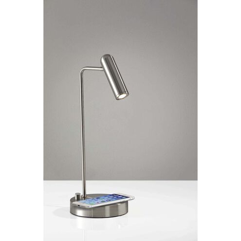 Kaye 17 inch 5.00 watt Brushed Steel Desk Lamp Portable Light, with AdessoCharge Wireless Charging Pad and USB Port