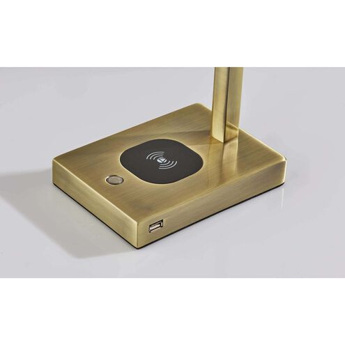 Aidan 16 inch 6.00 watt Antique Brass Wireless Charging Desk Lamp Portable Light, with AdessoCharge