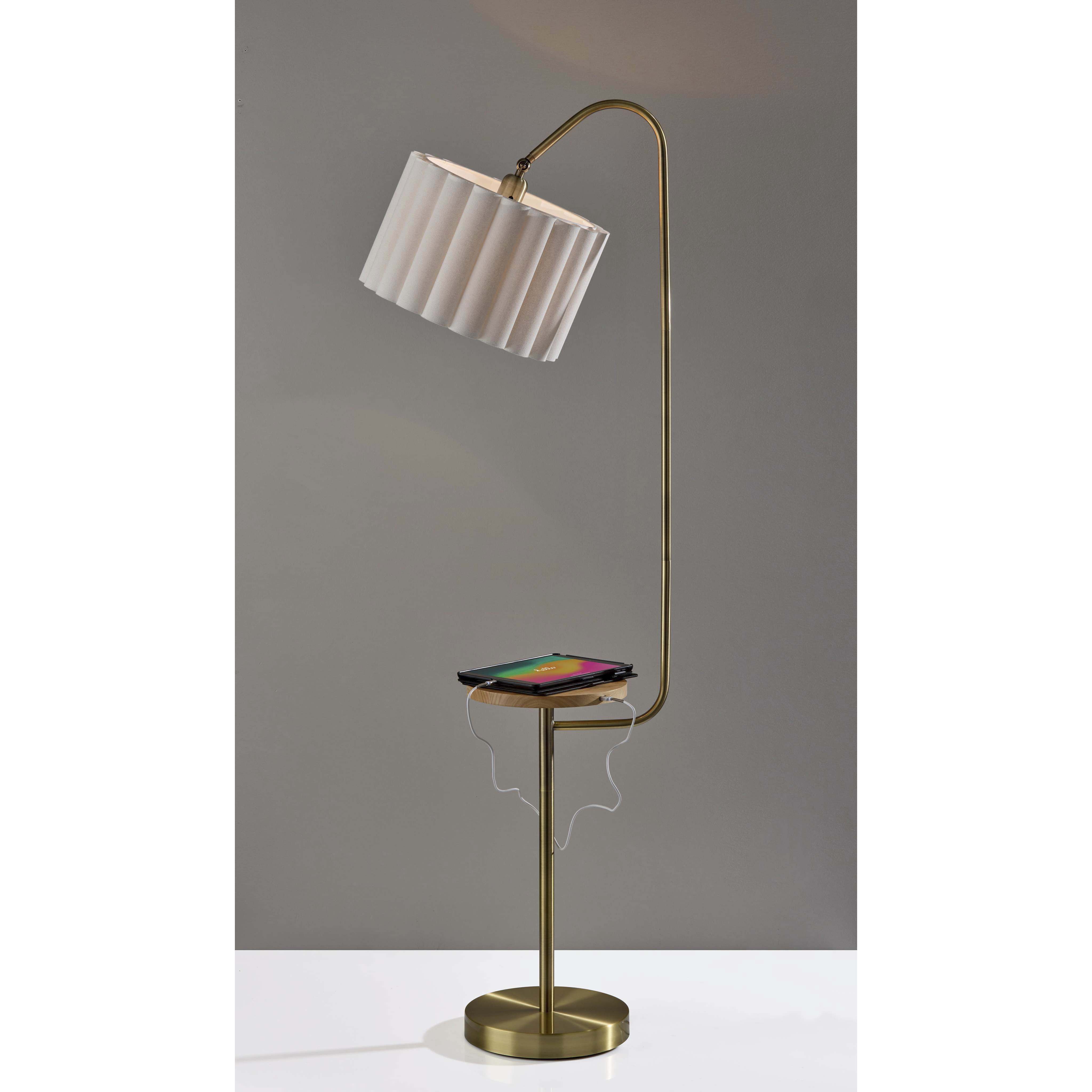 Caldwell 62 inch 100.00 watt Antique Brass and Natural Wood Shelf Floor Lamp Portable Light