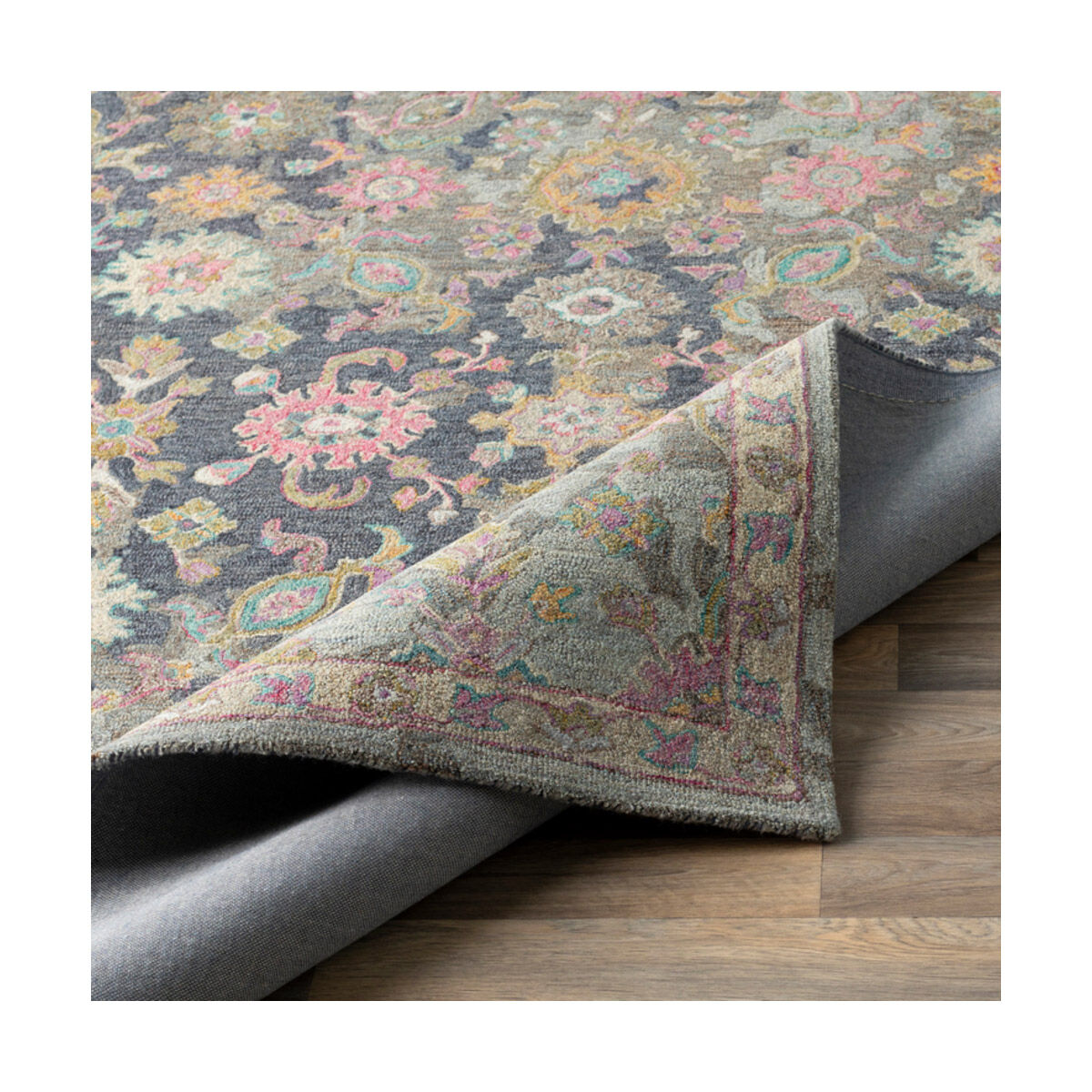 Lester 90 X 60 inch Navy/Light Gray/Charcoal/Teal/Garnet/Rose/Mauve Rugs, Rectangle