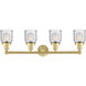 Bell 4 Light 33.5 inch Satin Gold Bath Vanity Light Wall Light in Seedy Glass, Small