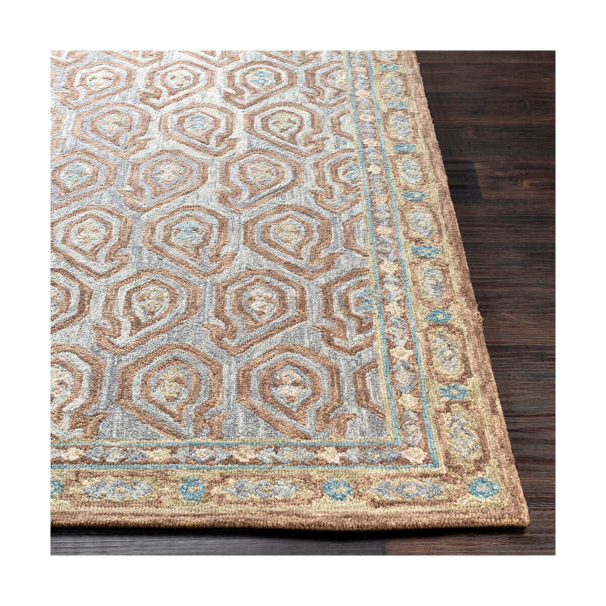Bonifate 36 X 24 inch Medium Gray/Tan/Dark Brown/Teal Rugs, Rectangle