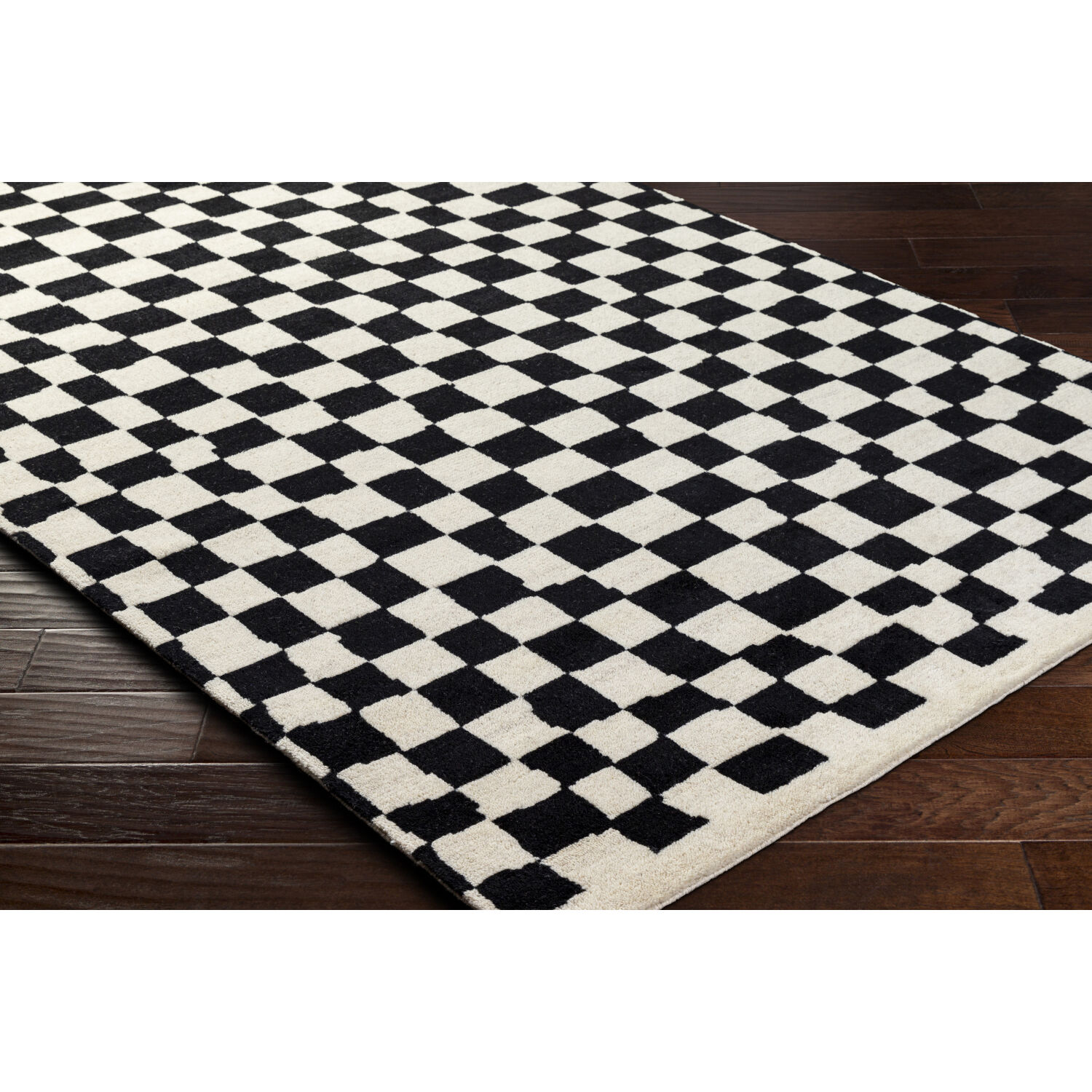Damier 120 X 96 inch Ivory / Black Handmade Rug in 8 x 10