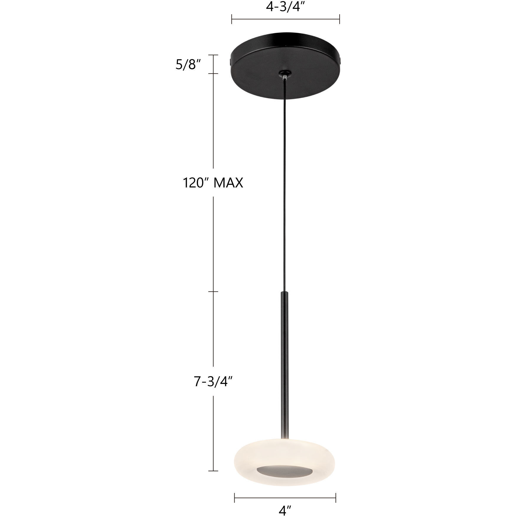 Stephord Pendant Ceiling Light in Black, Frosted Glass Shade