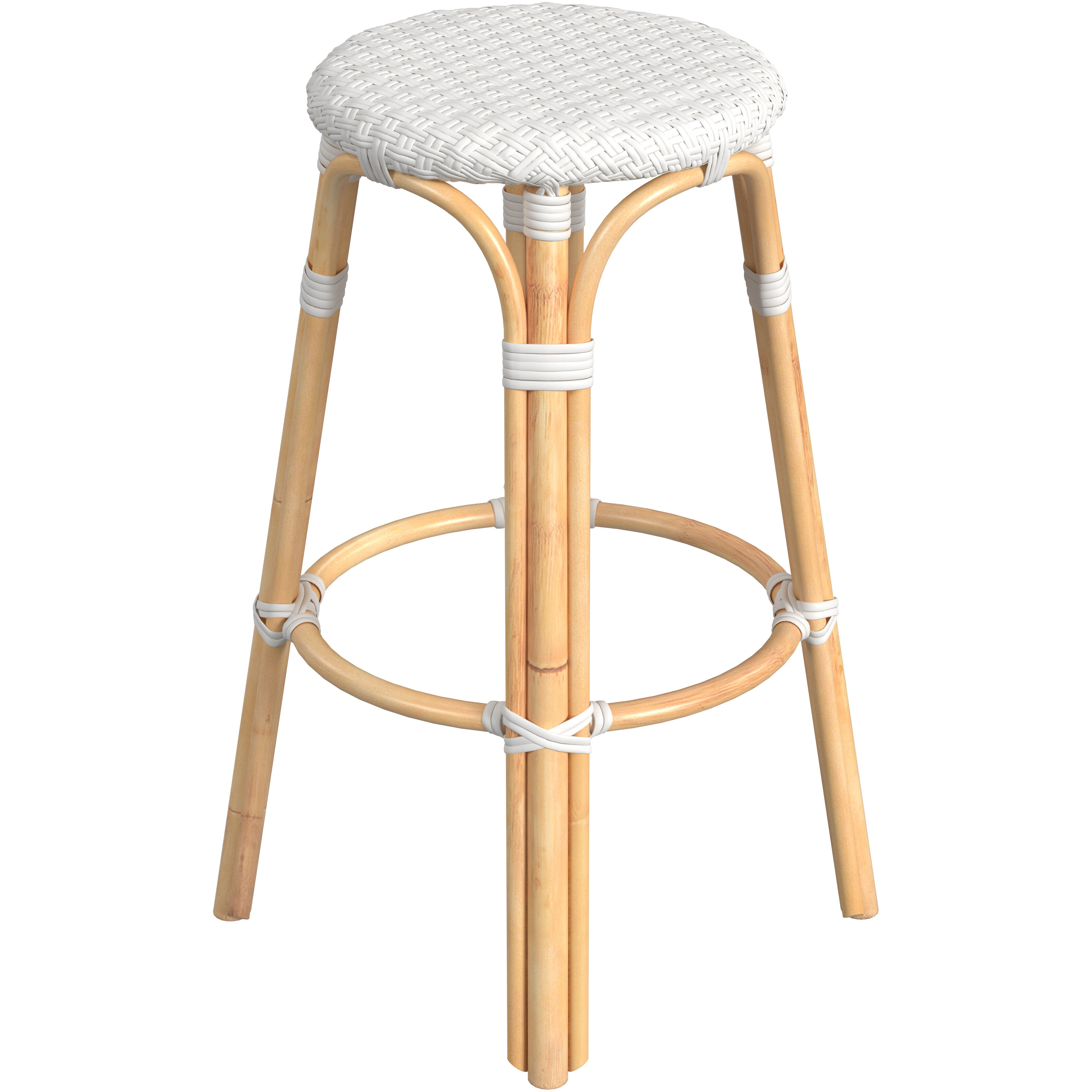 Tobias Round Rattan 30" Bar Stool in Glossy White
