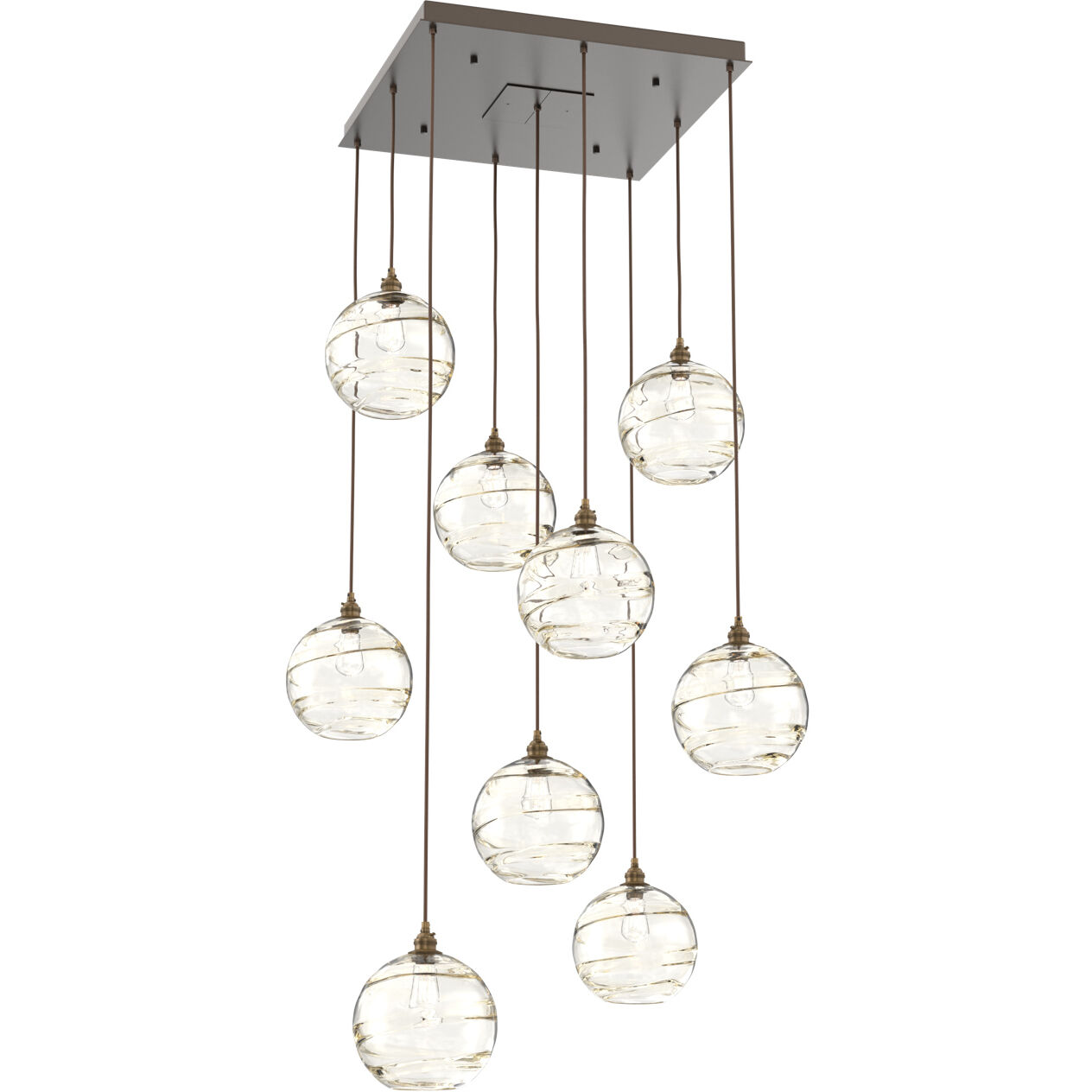 Terra 9 Light Flat Bronze Chandelier Ceiling Light, Square Multi-Port