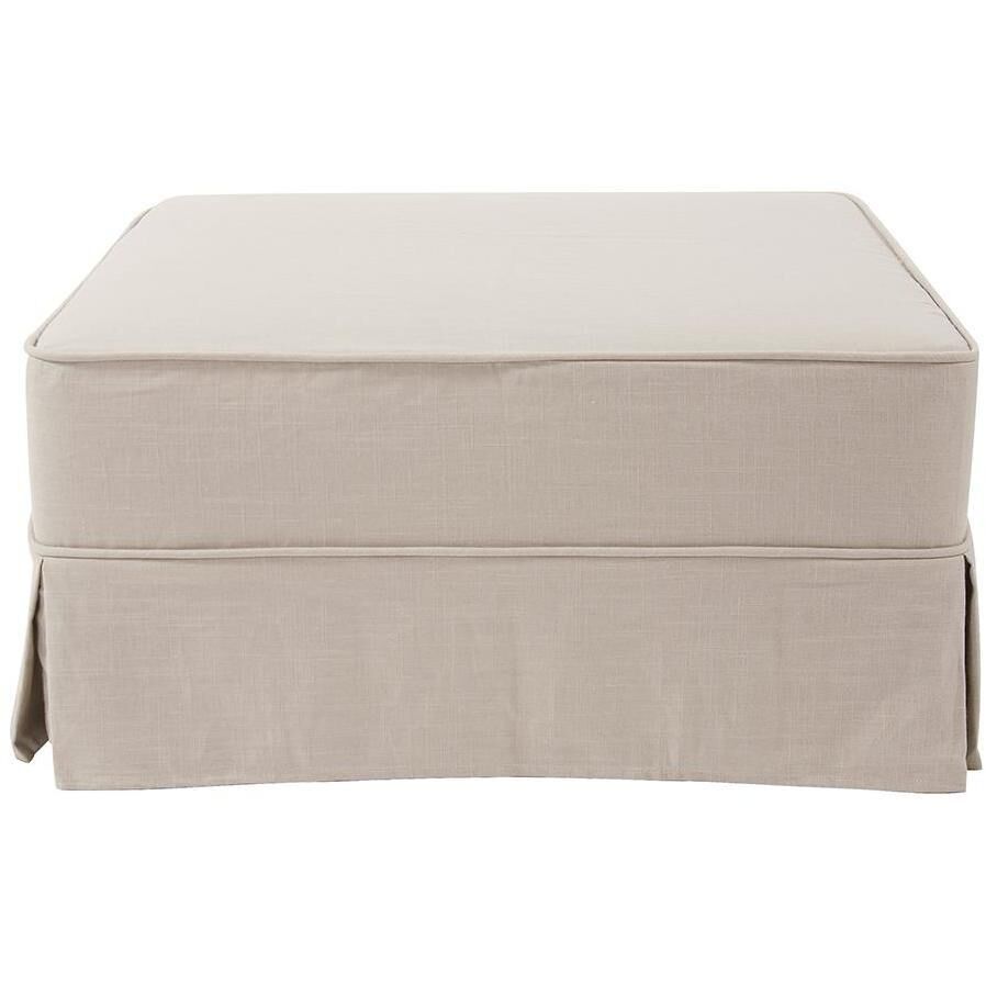 Universal 18 inch Natural Skirted Ottoman, 36in Square, The Linen Collection