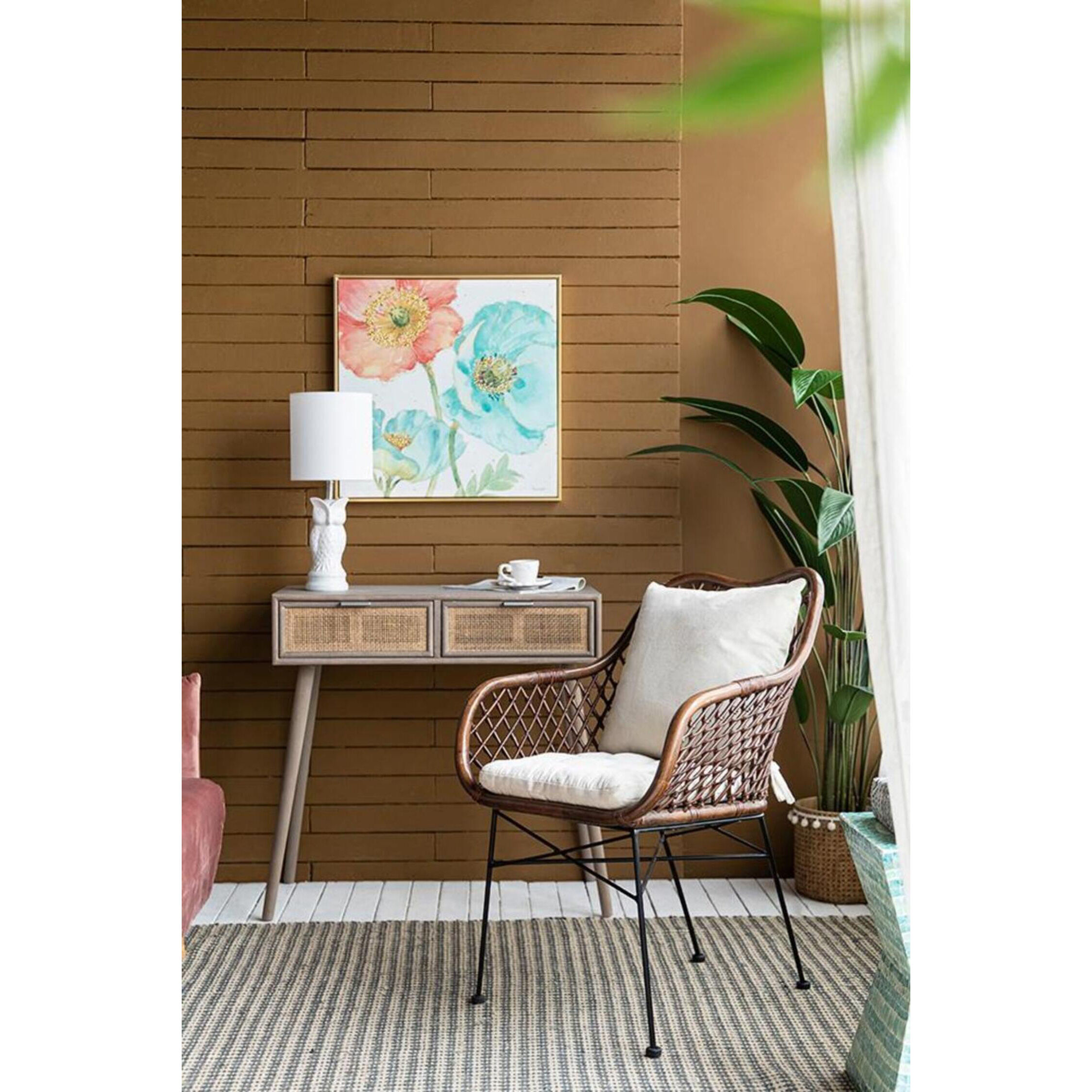 Palapa Black and Natural and White Armchair, With Cushion