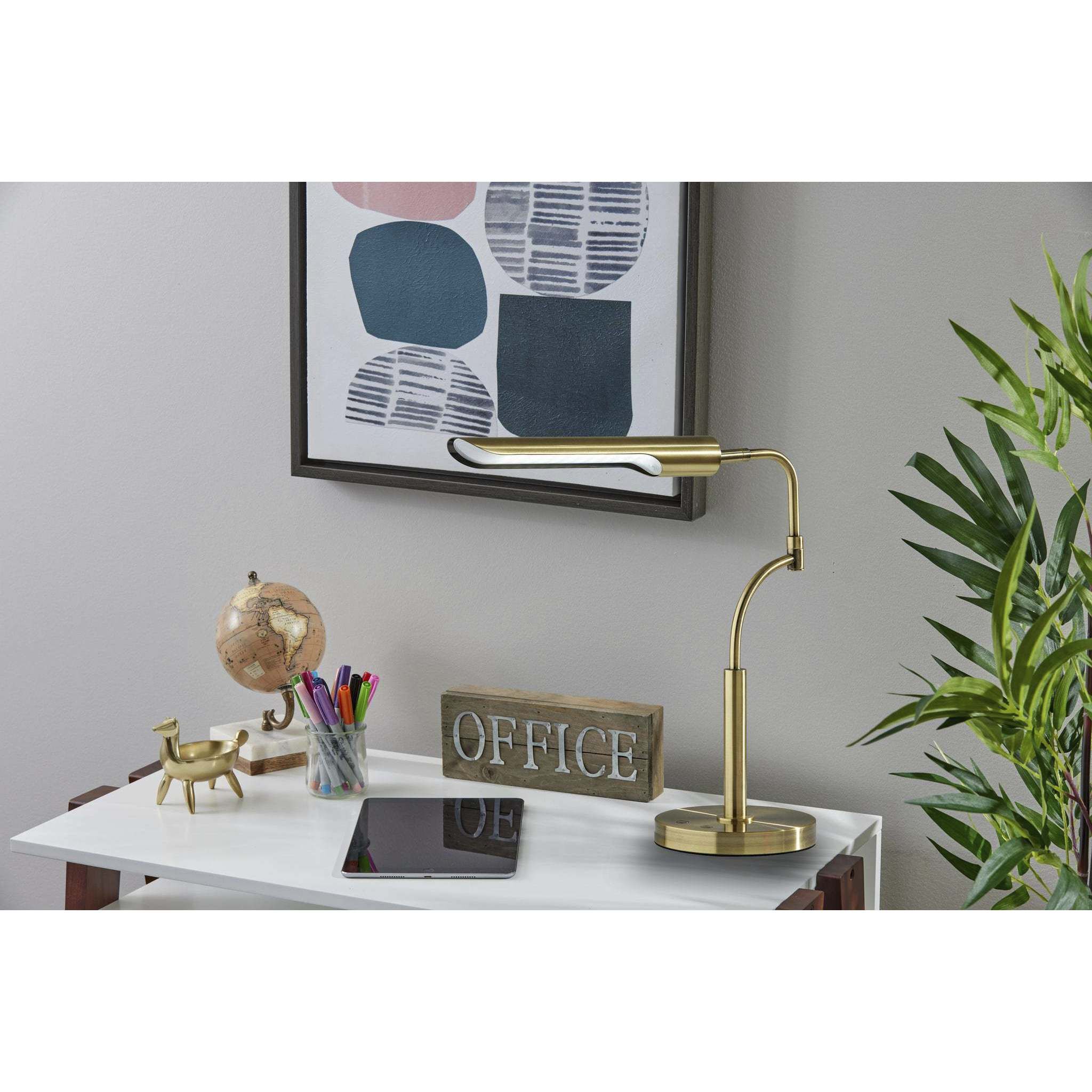 Zane 17 inch 10.00 watt Antique Brass Desk Lamp Portable Light, with Smart Switch