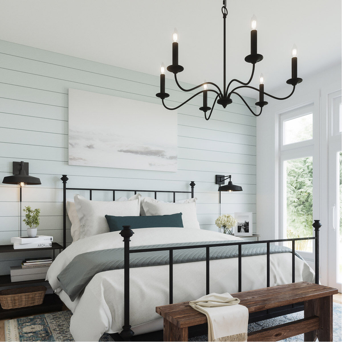 Vincent 6 Light 32 inch Black Iron Chandelier Ceiling Light