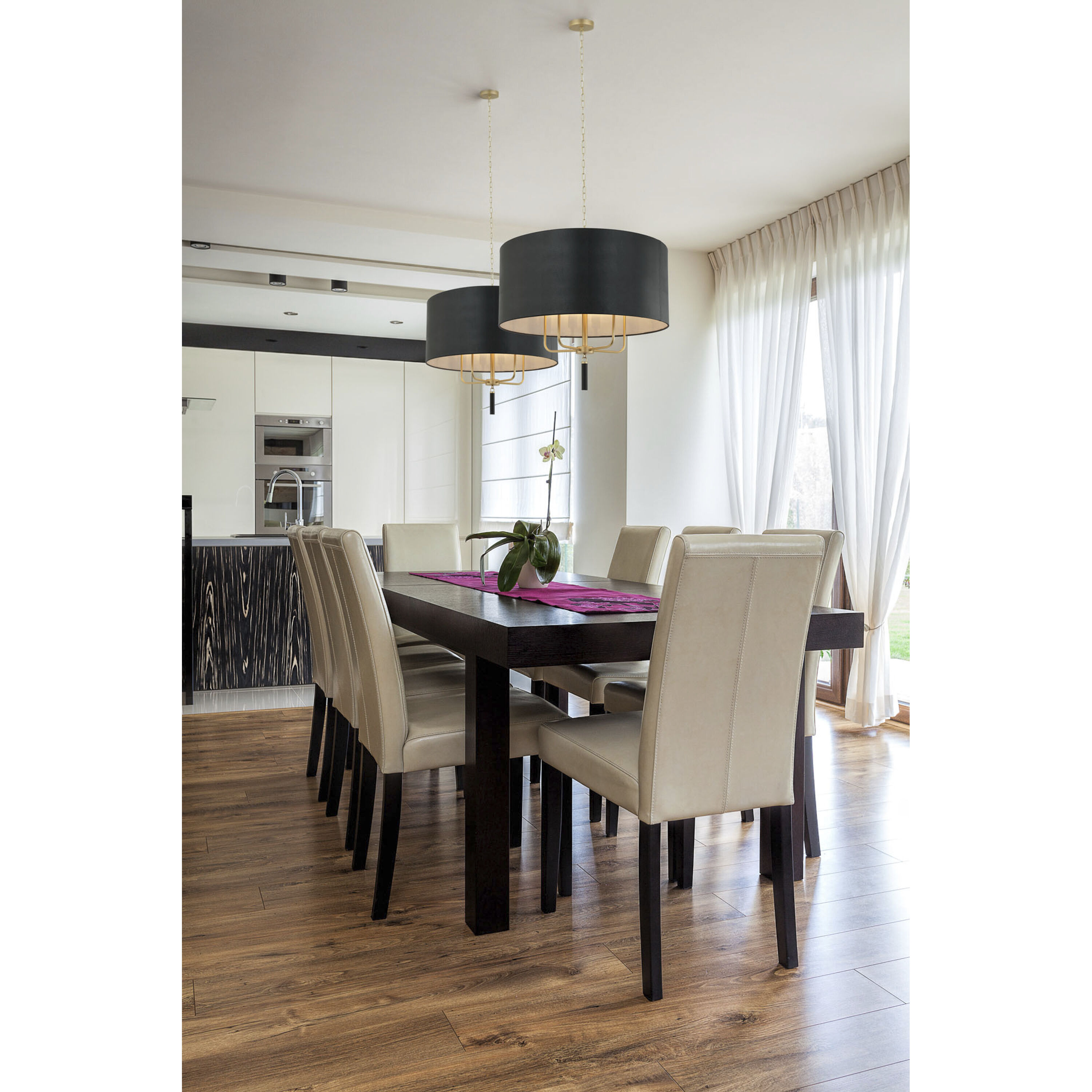 Secret Agent 5 Light 30 inch Gold and Black Leather Pendant Ceiling Light