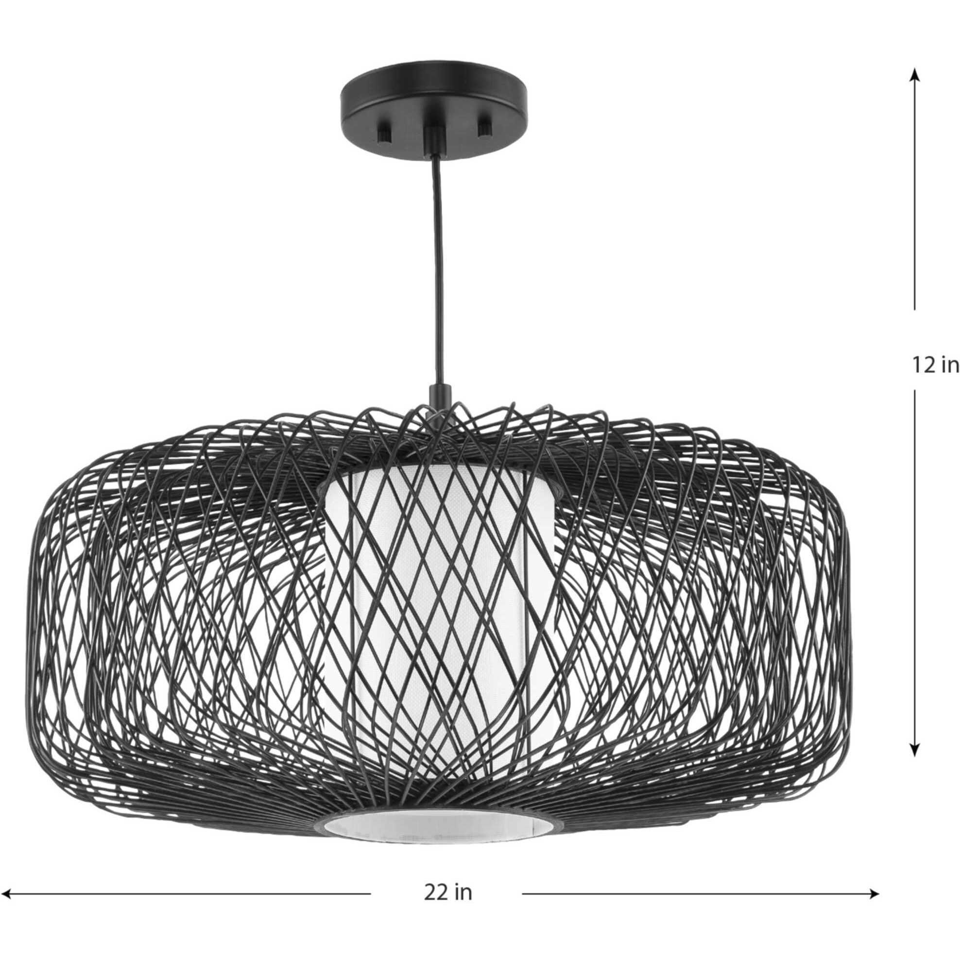 Cordova 1 Light 22 inch Black Rattan Pendant Ceiling Light, Design Series