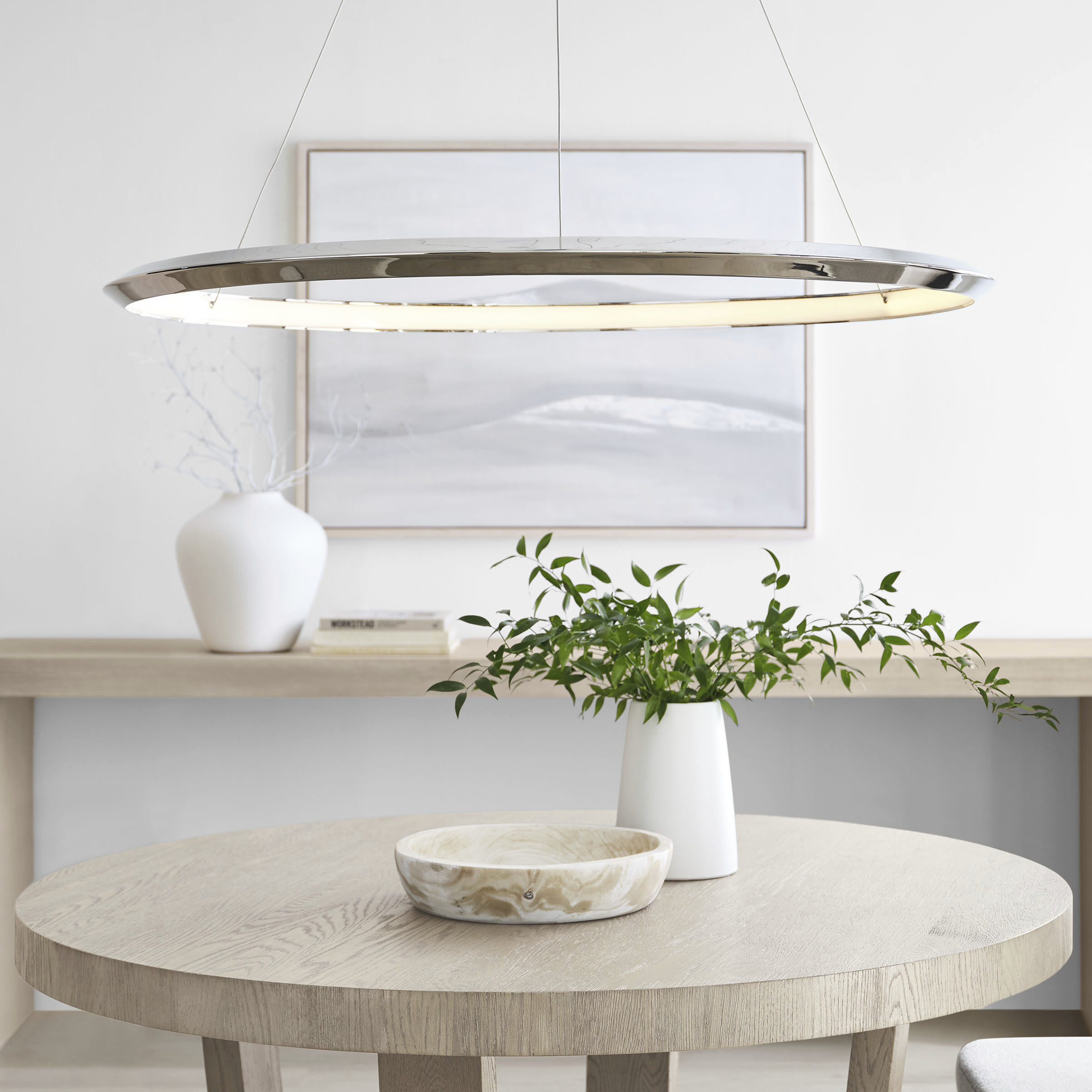 Peter Bristol Racetrack LED 48 inch Polished Nickel Ring Chandelier Ceiling Light