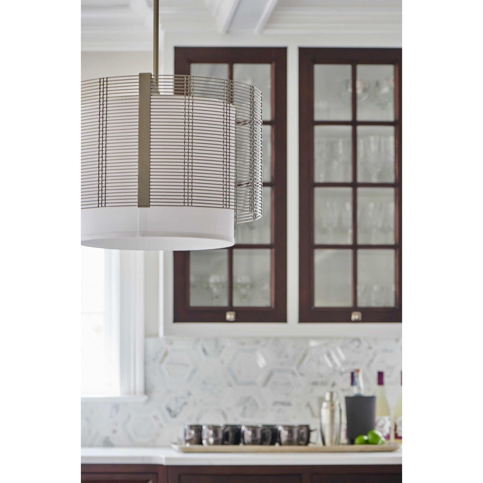 Downtown Mesh 1 Light 24 inch Matte Black Chandelier Ceiling Light in White Linen, Drum