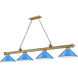 Cordon 4 Light 81.75 inch Rubbed Brass Billiard Ceiling Light in Electric Blue Steel