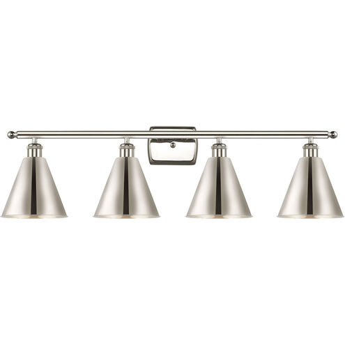 Ballston Plymouth Dome 4 Light 38 inch Brushed Brass Bath Vanity Light Wall Light in Matte Red