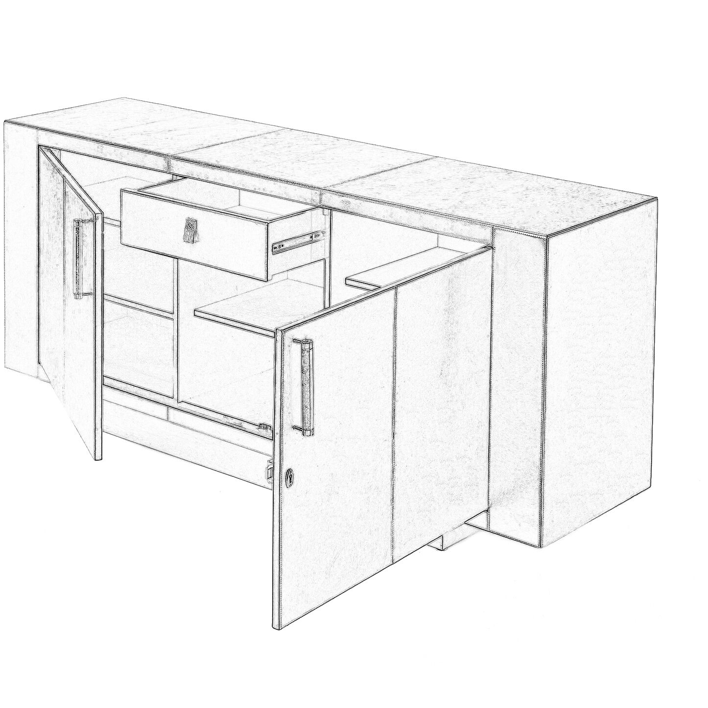 Francois Silver Leather 70.5" Buffet Sideboard in Silver