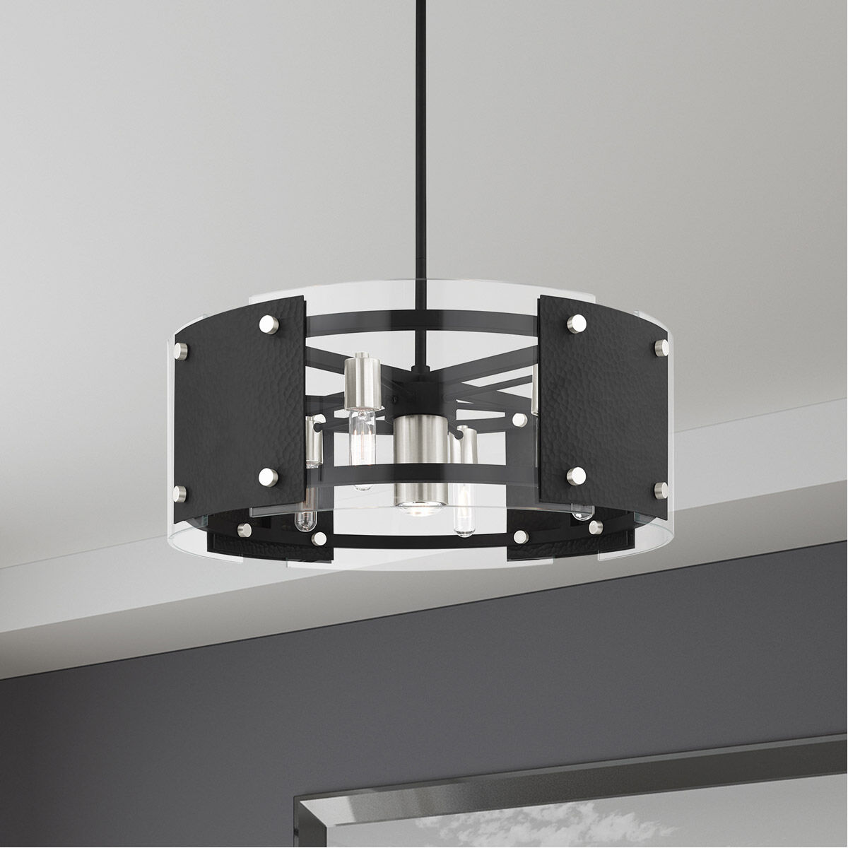 Barcelona 7 Light 27 inch Black with Brushed Nickel Accents Pendant Chandelier Ceiling Light