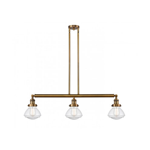 Franklin Restoration Olean 3 Light 39 inch Brushed Brass Island Light Ceiling Light in Seedy Glass, Franklin Restoration