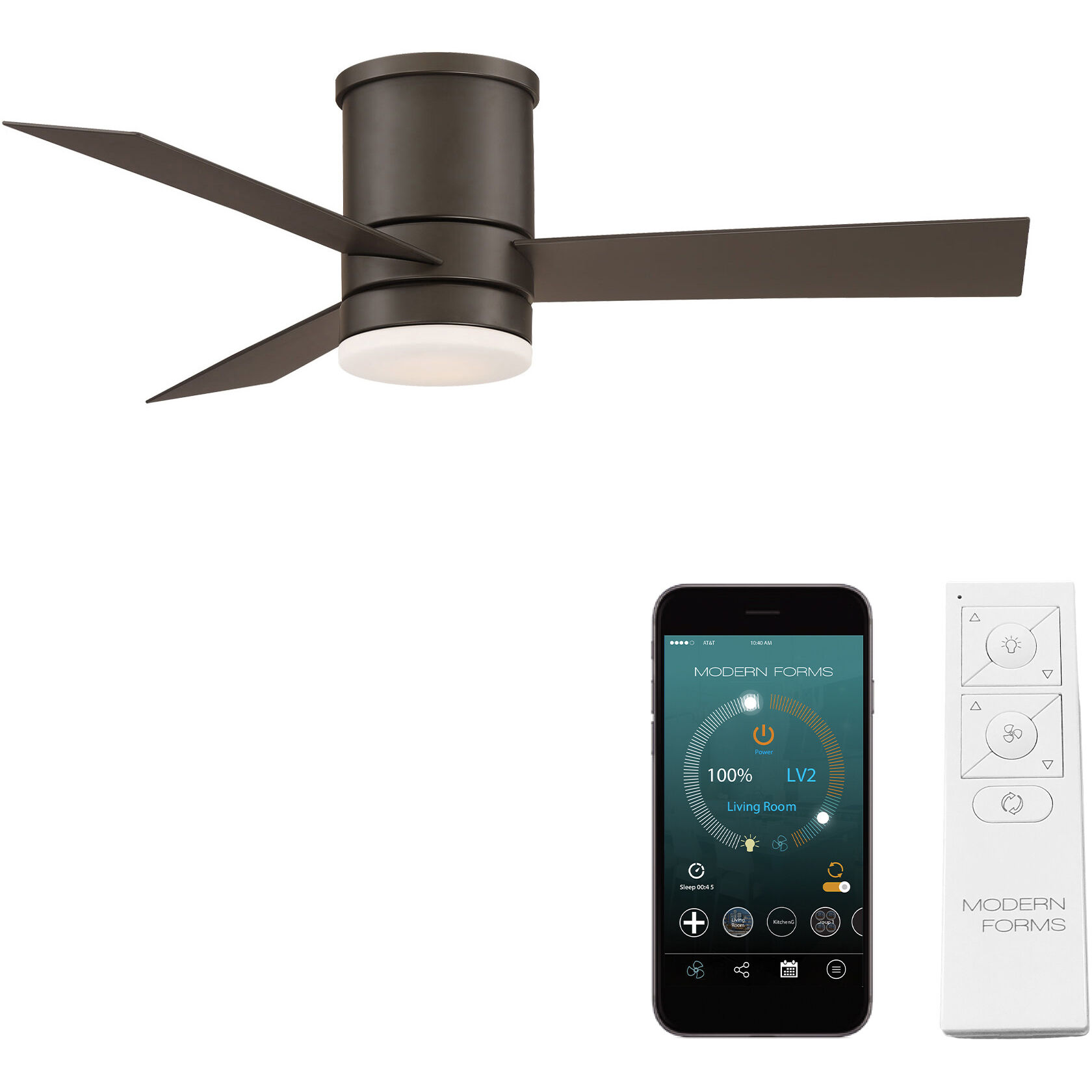 Axis 44 inch Bronze Flush Mount Ceiling Fan in 3000K