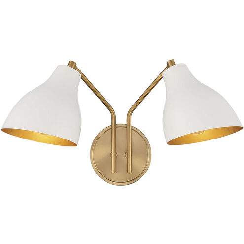 Modern 2 Light 17.5 inch White with Natural Brass Wall Sconce Wall Light