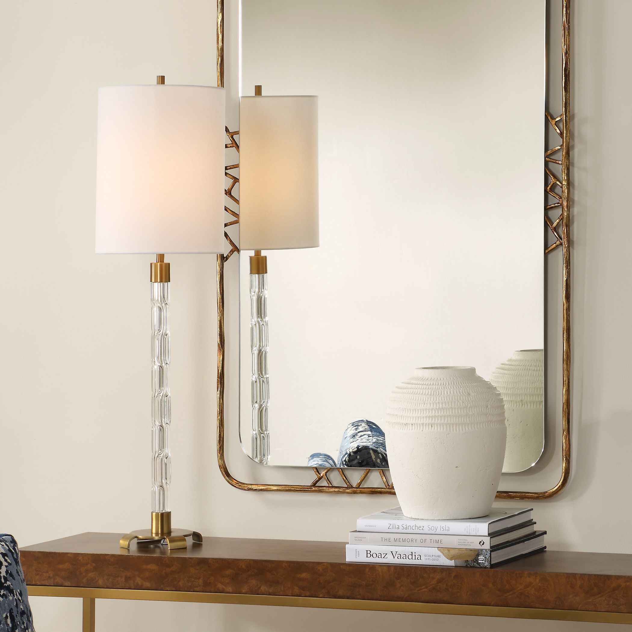 York 36.75 inch 150.00 watt Crystal and Antique Brass Buffet Lamp Portable Light