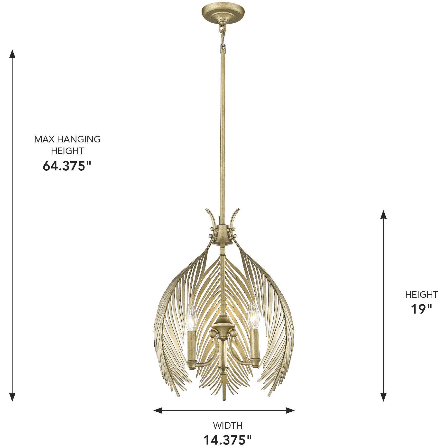 Cay 3 Light 14.38 inch Vintage Fired Gold Pendant Ceiling Light